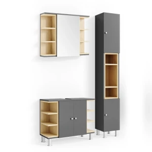 Badmöbel-Set Aquis Anthrazit 3 Teile, mit Hochschrank Vicco