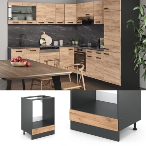 Herdumbauschrank R-Line Goldkraft Eiche 60 cm AP Marmor livinity®