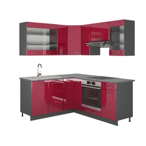 Hjørnekøkken Fame-Line Bordeaux højglans/antracit 190 x 46 cm uden bordplade Vicco