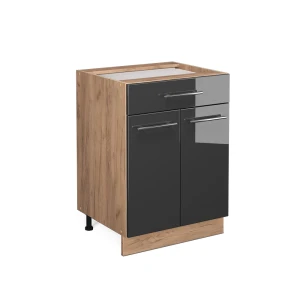 Meuble cuisine Fame-Line Anthracite Haute brillance 60cm avec tiroir, sans PT Vicco