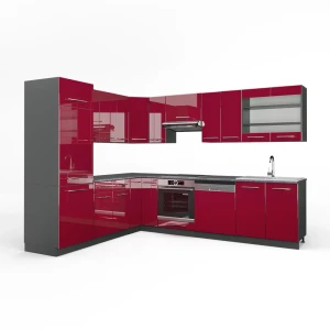 Hjørnekøkken Fame-Line Bordeaux højglans/antracit 287 x 46 cm uden bordplade Vicco