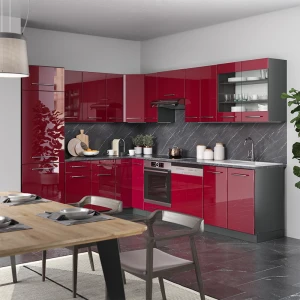 Eckküche Fame-Line Bordeaux Hochglanz/Anthrazit 287 x 227 cm, AP Anthrazit livinity®