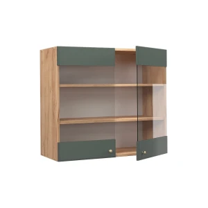 Küchenglasschrank Fame-Line Grün-Gold Landhaus 80 cm livinity®