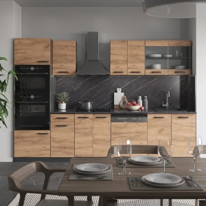 Küchenzeile R-Line Goldkraft Eiche/Anthrazit 300 cm mit Hochschrank, ohne Arbeitsplatte livinity®