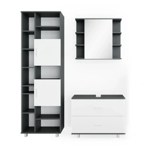 Badmöbel-Set Ilias Weiß/Anthrazit 3 Teile, mit Hochschrank Vicco