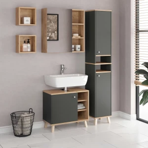 Badmöbel-Set Senyo Anthrazit 4 Teile, mit Hochschrank livinity®