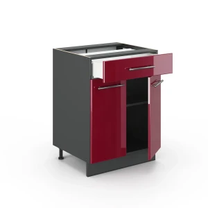 Küchenunterschrank Fame-Line Bordeaux Hochglanz 60 cm mit Schublade, ohne Arbeitsplatte livinity®