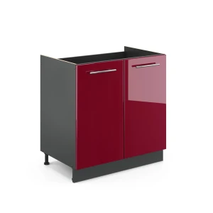 Meuble bas sous-évier Fame-Line Rouge bordeaux Haute brillance 80cm sans PT Vicco