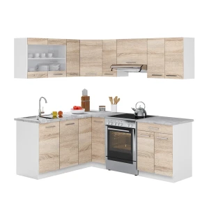 Hjørnekøkken Rick Hvid/Sonoma 207 cm med bordplade med LED-strip Vicco