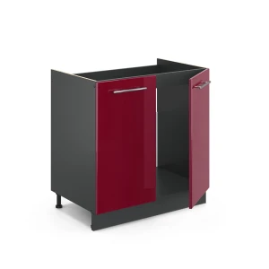 Spülenunterschrank Fame-Line Bordeaux Hochglanz 80 cm ohne Arbeitsplatte livinity®