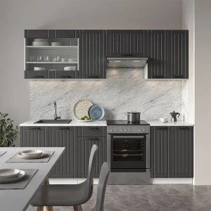 Küchenzeile Fame-Line Anthrazit Landhaus/Weiß 240 cm , AP Anthrazit livinity®