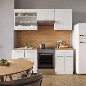 Küchenzeile Fame-Line Weiß Hochglanz/Weiß 200 cm , AP Marmor livinity®