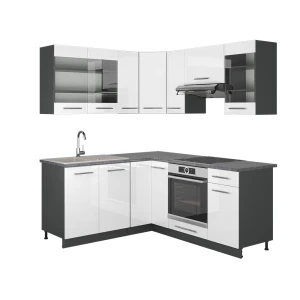 Hjørnekøkken Fame-Line Hvid højglans/antracit 190 x 46 cm uden bordplade Vicco