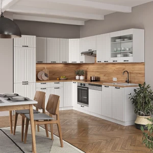 Eckküche Fame-Line Weiß Landhaus/Weiß 287 x 227 cm ohne Arbeitsplatte livinity®