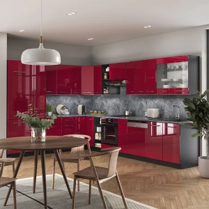 Eckküche Fame-Line Bordeaux Hochglanz/Anthrazit 347 x 257 cm ohne Arbeitsplatte livinity®