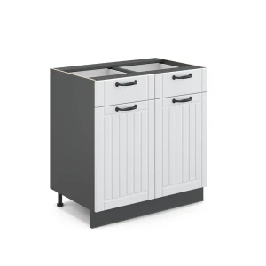 Küchenunterschrank Fame-Line Weiß Landhaus 80 cm ohne Arbeitsplatte Vicco