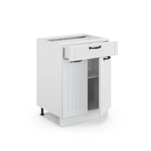 Küchenunterschrank Fame-Line Weiß Landhaus 60 cm mit Schublade, ohne Arbeitsplatte livinity®