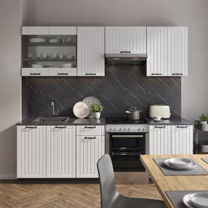 Küchenzeile Fame-Line Weiß Landhaus/Anthrazit 240 cm ohne Arbeitsplatte livinity®