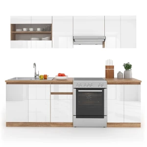 Køkkenenhed Raul Hvid højglans/hvid 240 cm Med Sonoma med LED-strip Vicco