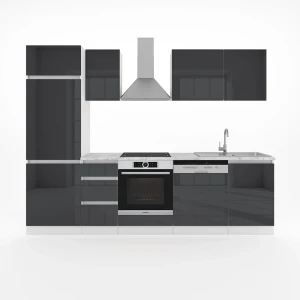 Mueble de cocina Optima Antracita brillo intenso/blanco 270 cm sin encimera, sin tirador Vicco