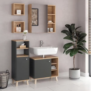 Badmöbel-Set Senyo Anthrazit 4 Teile, mit Hängeschrank livinity®