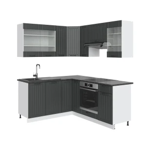 Cucina angolare completa Fame-Line Grigio scuro/Bianco 190 x 160 cm, PL Antracite Vicco