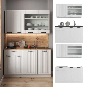Singleküche Fame-Line Weiß Landhaus/Weiß 140 cm , AP Eiche livinity®