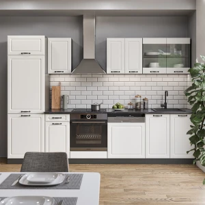 Küchenzeile R-Line Weiß Landhaus/Anthrazit 300 cm ohne Arbeitsplatte livinity®