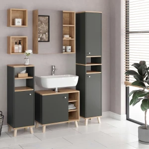 Badmöbel-Set Senyo Anthrazit 5 Teile, mit Hochschrank livinity®