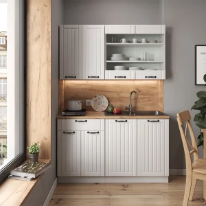 Singleküche Fame-Line Weiß Landhaus/Weiß 140 cm ohne Arbeitsplatte livinity®