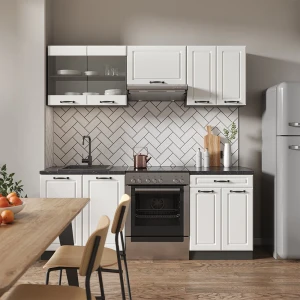 Küchenzeile R-Line Weiß Landhaus/Anthrazit 200 cm ohne Arbeitsplatte livinity®
