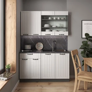 Singleküche Fame-Line Weiß Landhaus/Anthrazit 140 cm ohne Arbeitsplatte livinity®