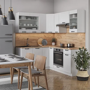 Eckküche Fame-Line Weiß Landhaus/Weiß 190 x 160 cm ohne Arbeitsplatte livinity®