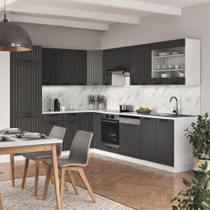Eckküche Fame-Line Dunkelgrau/Weiß 287 x 227 cm ohne Arbeitsplatte livinity®