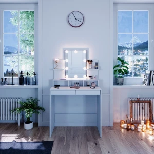 Schminktisch Ania Weiß 80 cm mit LED Beleuchtung livinity®