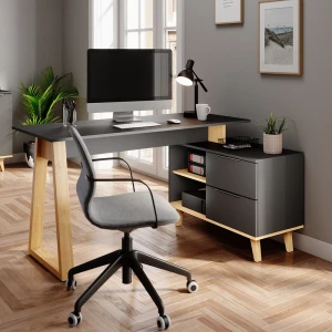 Schreibtisch Nautica Anthrazit 138 x 60 cm mit Schubladen, XL livinity®