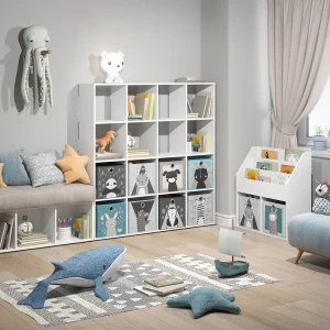 Kinderregal Karree Weiß 138.5 x 142.5 cm mit 8 Faltboxen livinity®