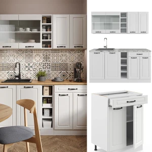 Singleküche R-Line Weiß Landhaus/Weiß 160 cm , AP Anthrazit livinity®