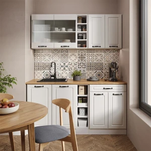 Singleküche R-Line Weiß Landhaus/Weiß 160 cm , AP Marmor livinity®