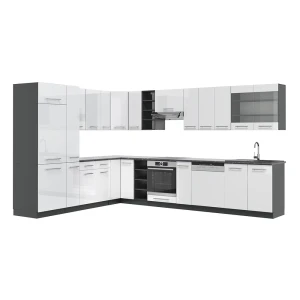 Hjørnekøkken Fame-Line Hvid højglans/antracit 347 x 46 cm uden bordplade Vicco