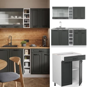 Singleküche R-Line Anthrazit Landhaus/Weiß 160 cm , AP Eiche livinity®