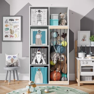 Kinderregal Marvin Weiß 72 x 143 cm mit 4 Faltboxen opt.2 livinity®