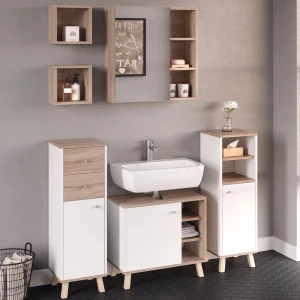 Badmöbel-Set Senyo Weiß 5 Teile, mit Regalen livinity®