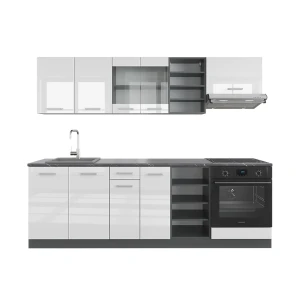Zabudowa kuchenna R-Line Biały wysoki połysk/antracyt 240 cm , BP Antracyt Vicco