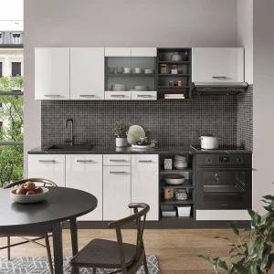 Küchenzeile R-Line Weiß Hochglanz/Anthrazit 240 cm ohne Arbeitsplatte livinity®