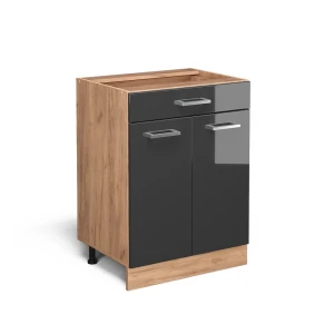 Armário baixo de cozinha R-Line Antracite alto brilho 60 cm com gaveta, sem bancada Vicco
