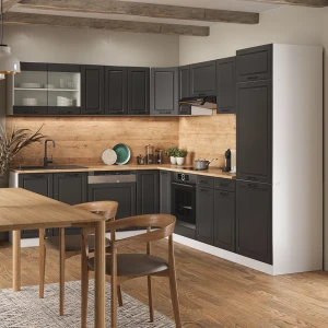 Eckküche R-Line Anthrazit Landhaus/Weiß 287 x 227 cm ohne Arbeitsplatte livinity®