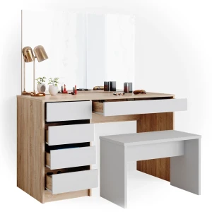 Coiffeuse Sherry Blanc/Sonoma 120cm avec banc Vicco