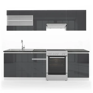 Køkkenenhed Raul Antracit højglans/hvid 240 cm AP Black Vicco
