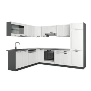Hjørnekøkken R-Line Hvidt landhus/antracit 287 x 46 cm uden bordplade Vicco